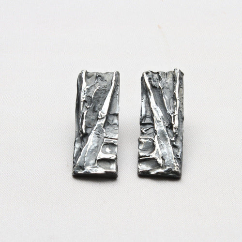 Carved: Black Silver Rectangle Earrings - Mari Thomas Jewellery