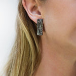 Carved: Black Silver Rectangle Earrings - Mari Thomas Jewellery