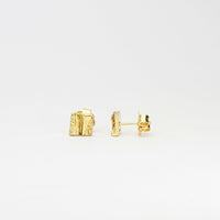 Contemporary Welsh gold jewellery designed and made in Wales and inspired by the Welsh landscape  handcrafted stud earrings in solid 18ct yellow gold 