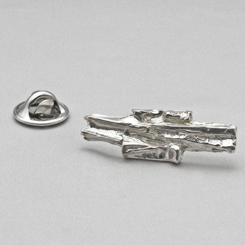 Carved: Fractured Silver Lapel / Tie Pin - Mari Thomas Jewellery