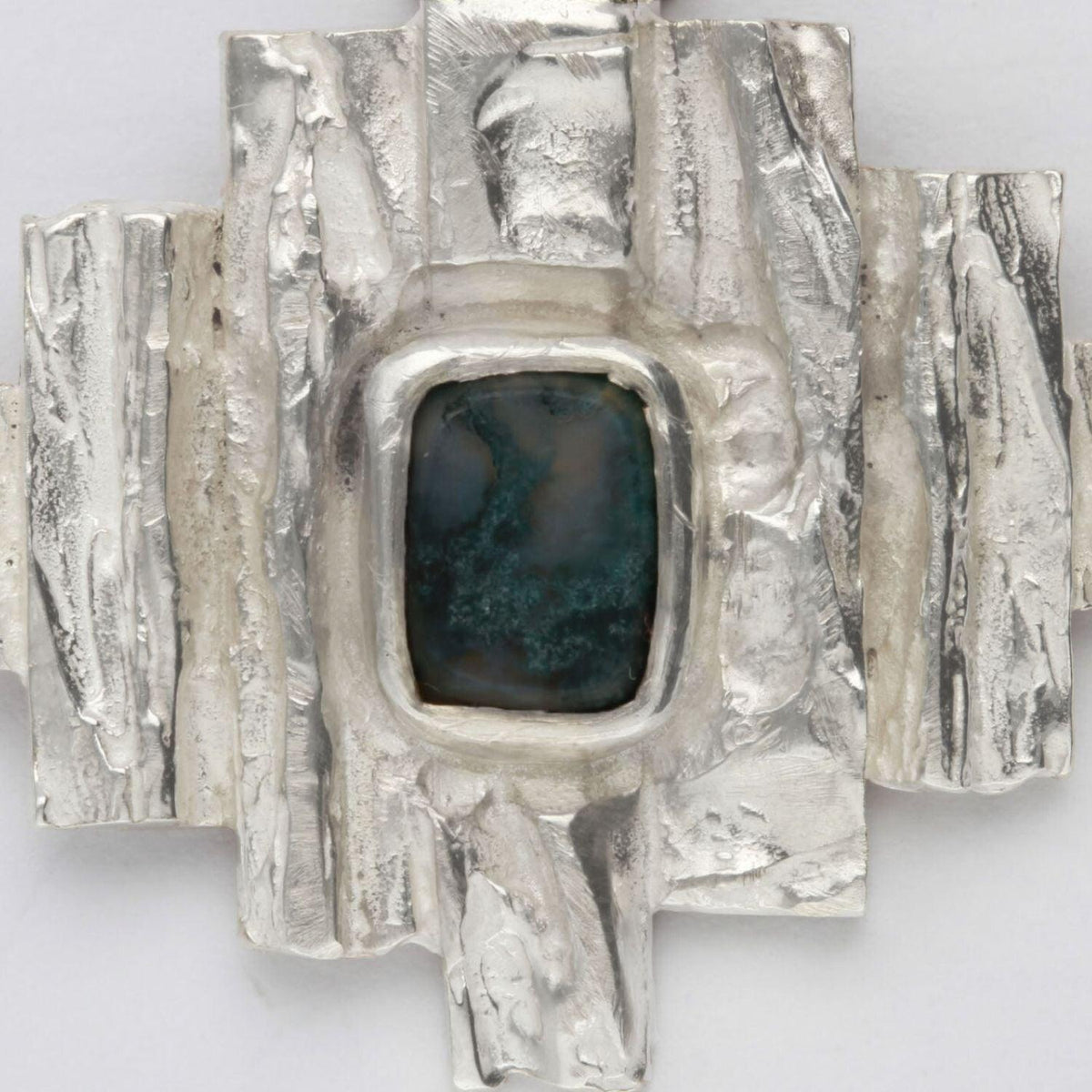 Carved: One off piece: Diamond Shaped Silver Pendant with Moss Agate - Mari Thomas Jewellery