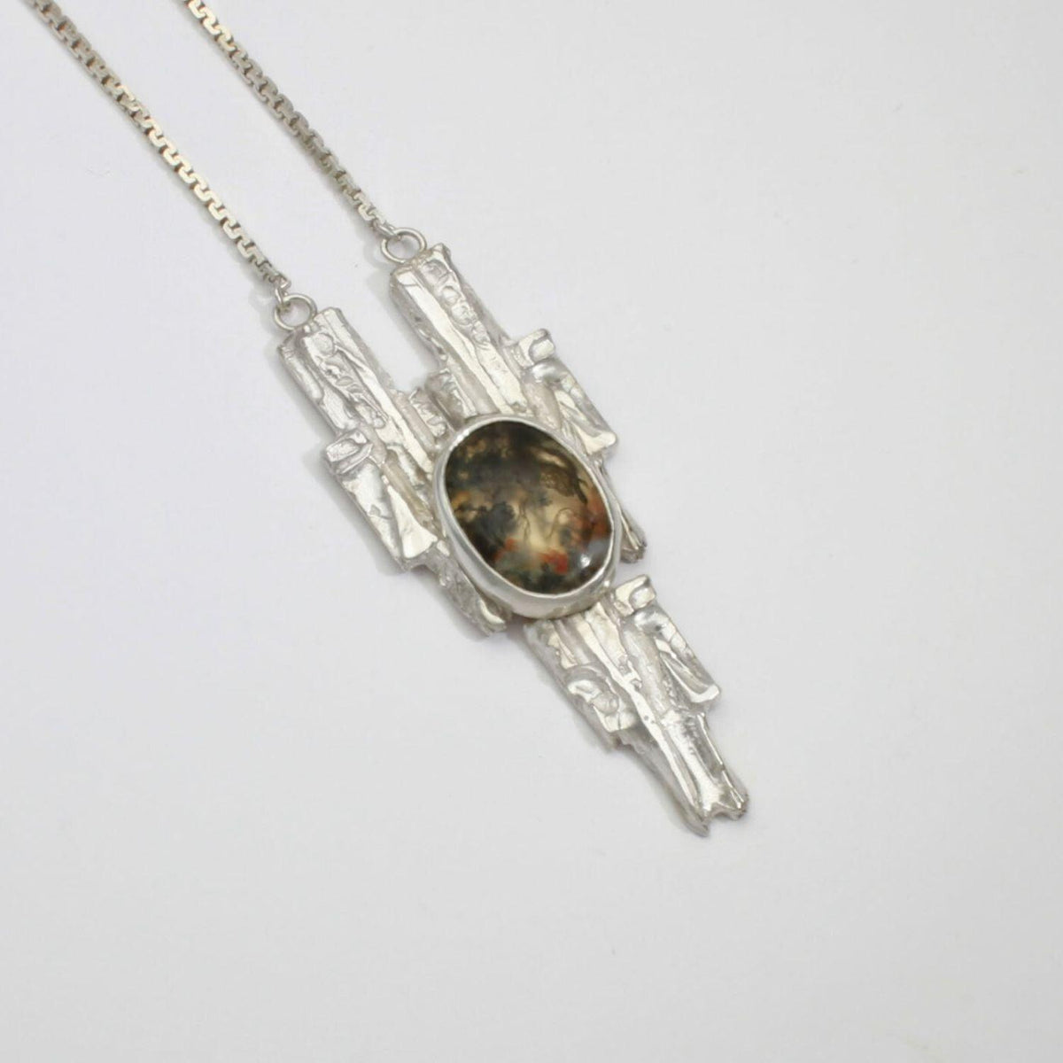 Carved: One off piece : Sculptured Silver Pendant with Moss Agate - Mari Thomas Jewellery