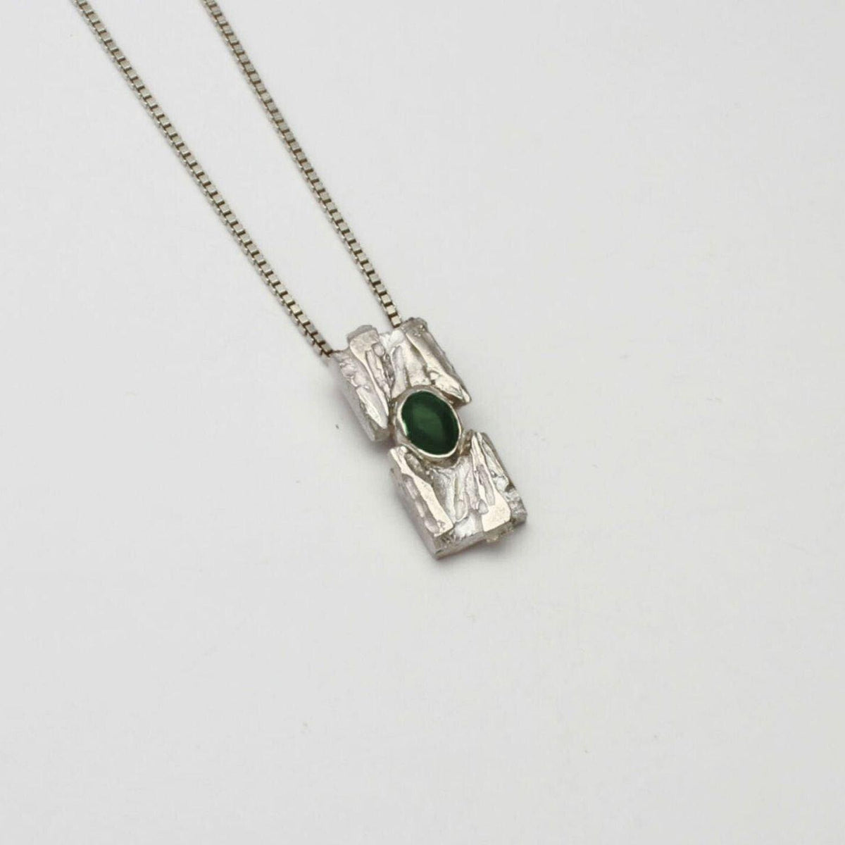 Carved: One off piece: Silver Pendant with Green Agate - Mari Thomas Jewellery