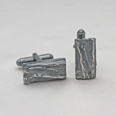 Carved: Rectangular Black Silver Cufflinks - Mari Thomas Jewellery