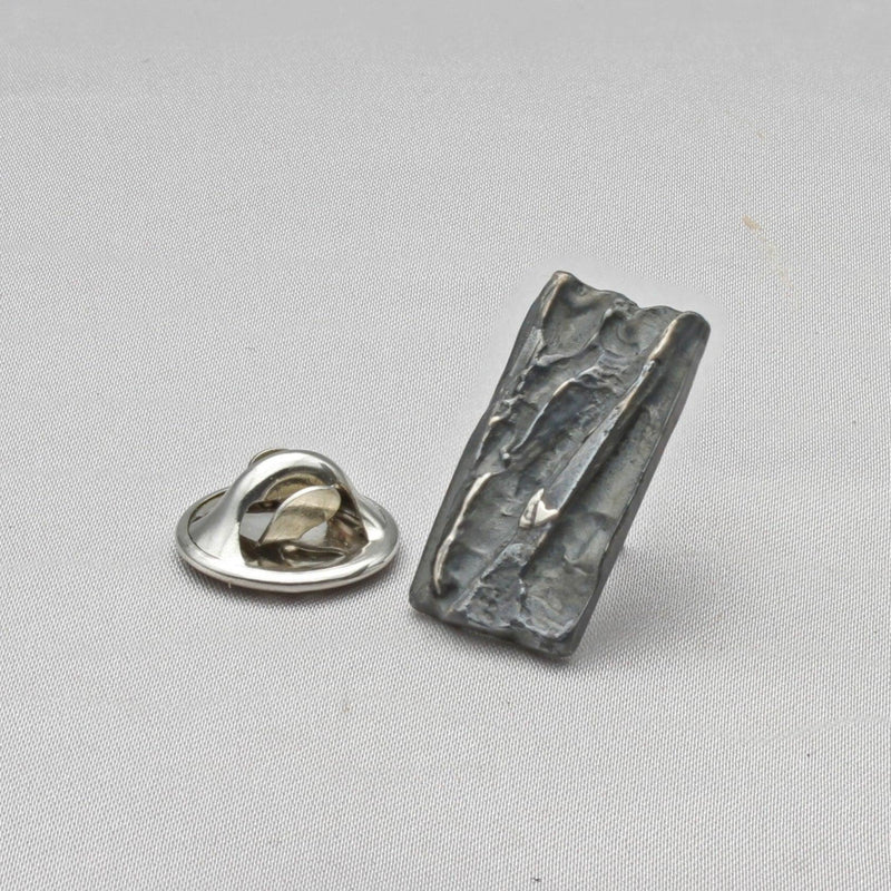 Carved: Rectangular Black Silver Lapel / Tie pin - Mari Thomas Jewellery