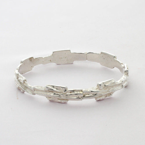 Carved: Silver Fractured Bangle - Mari Thomas Jewellery