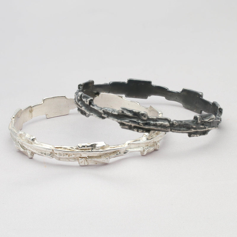 Carved: Silver Fractured Bangle - Mari Thomas Jewellery