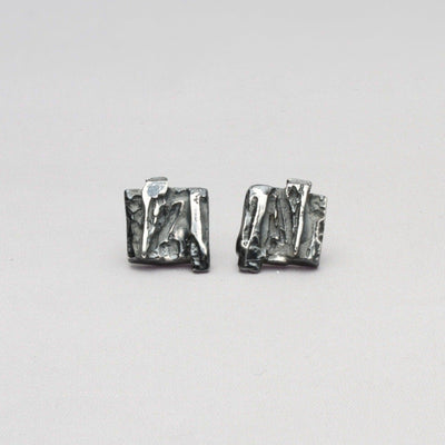 Carved: Square Black Silver Earrings - Mari Thomas Jewellery