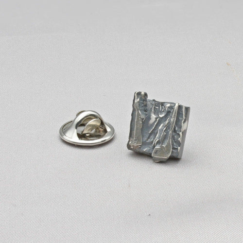 Carved: Square lapel pin - Black silver - Mari Thomas Jewellery