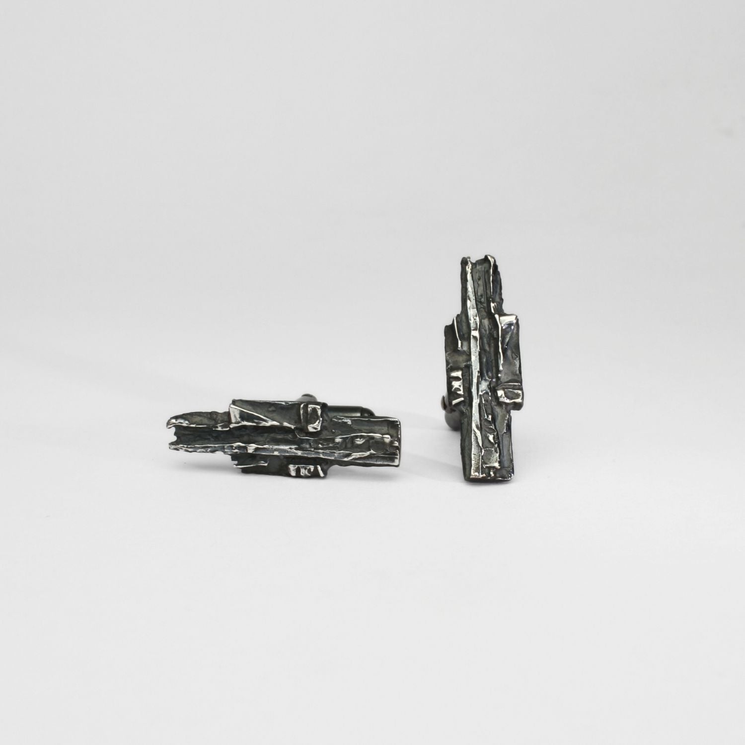 Carved: Black Silver Fractured Cufflinks
