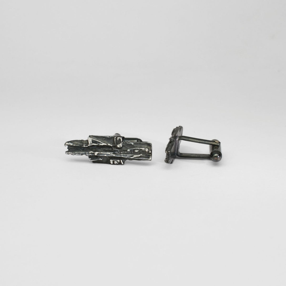 Carved: Black Silver Fractured Cufflinks