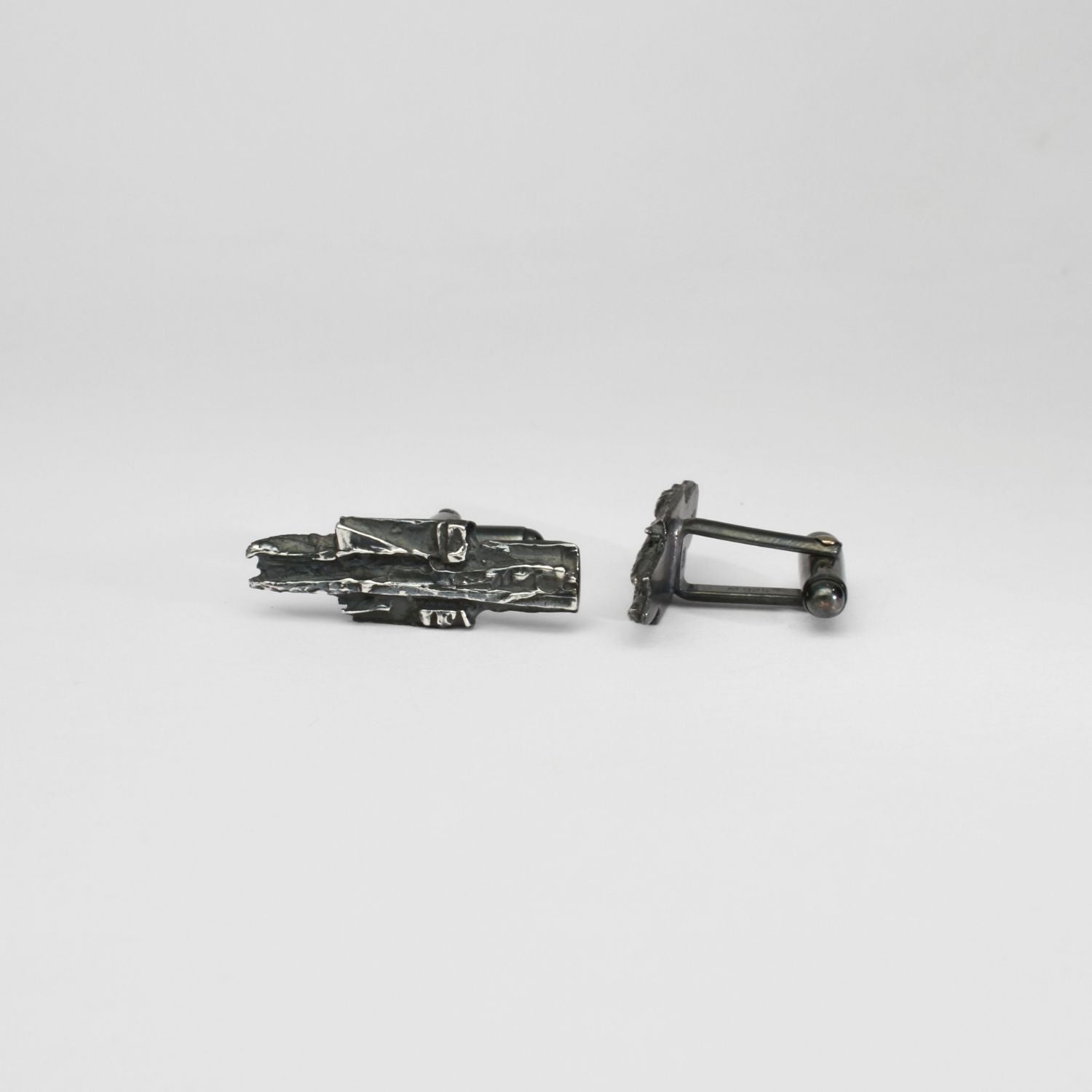 Carved: Black Silver Fractured Cufflinks