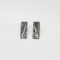 Carved: Black Silver Rectangle Earrings
