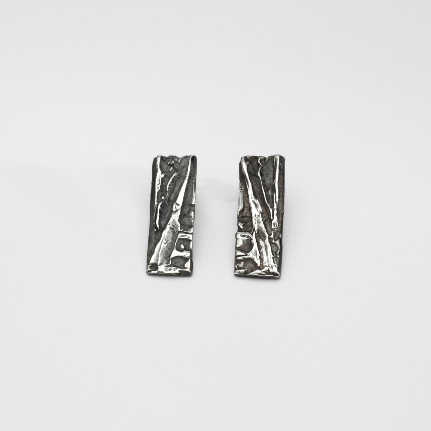 Carved: Black Silver Rectangle Earrings