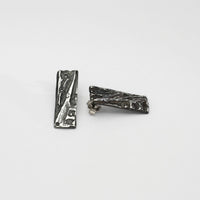Carved: Black Silver Rectangle Earrings
