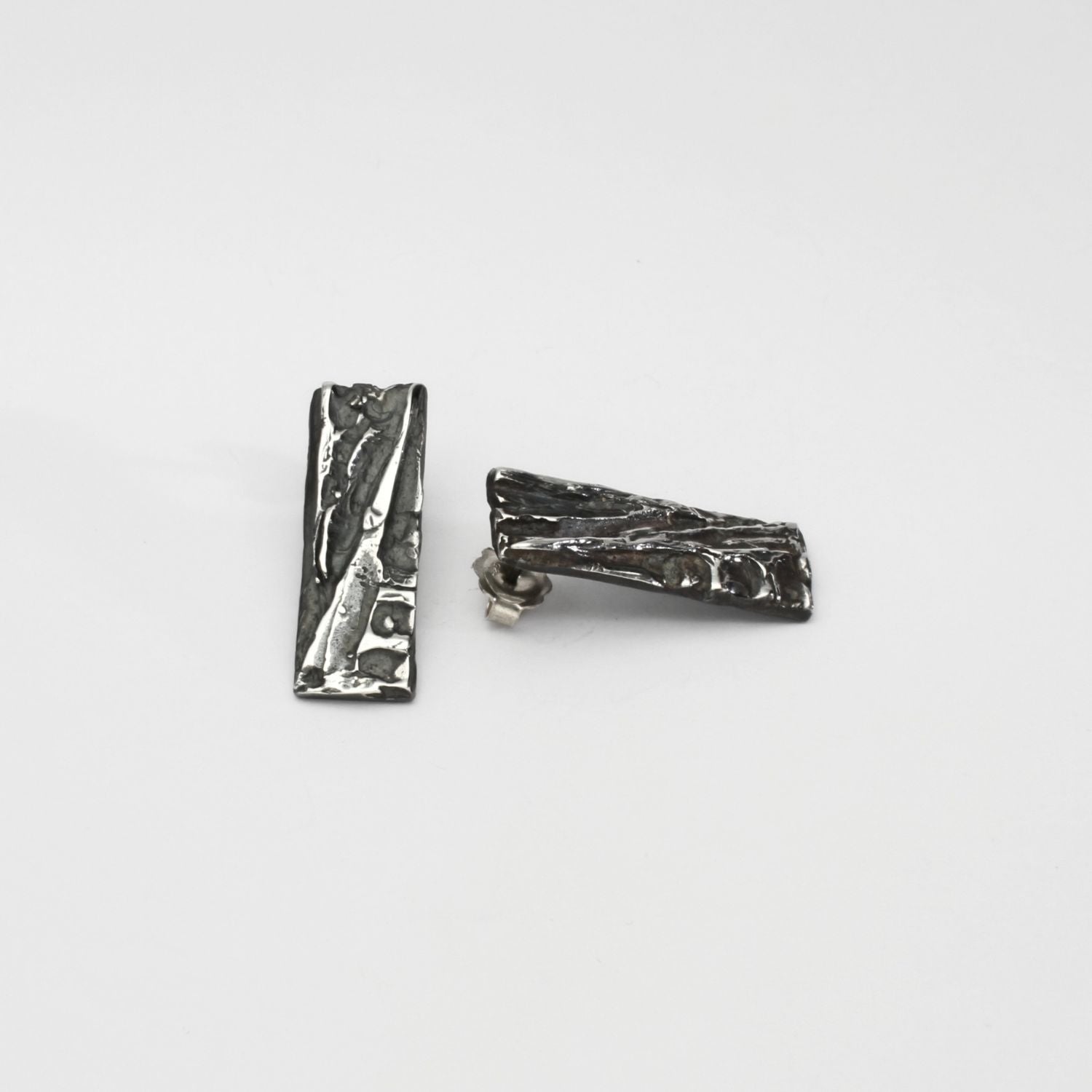 Carved: Black Silver Rectangle Earrings