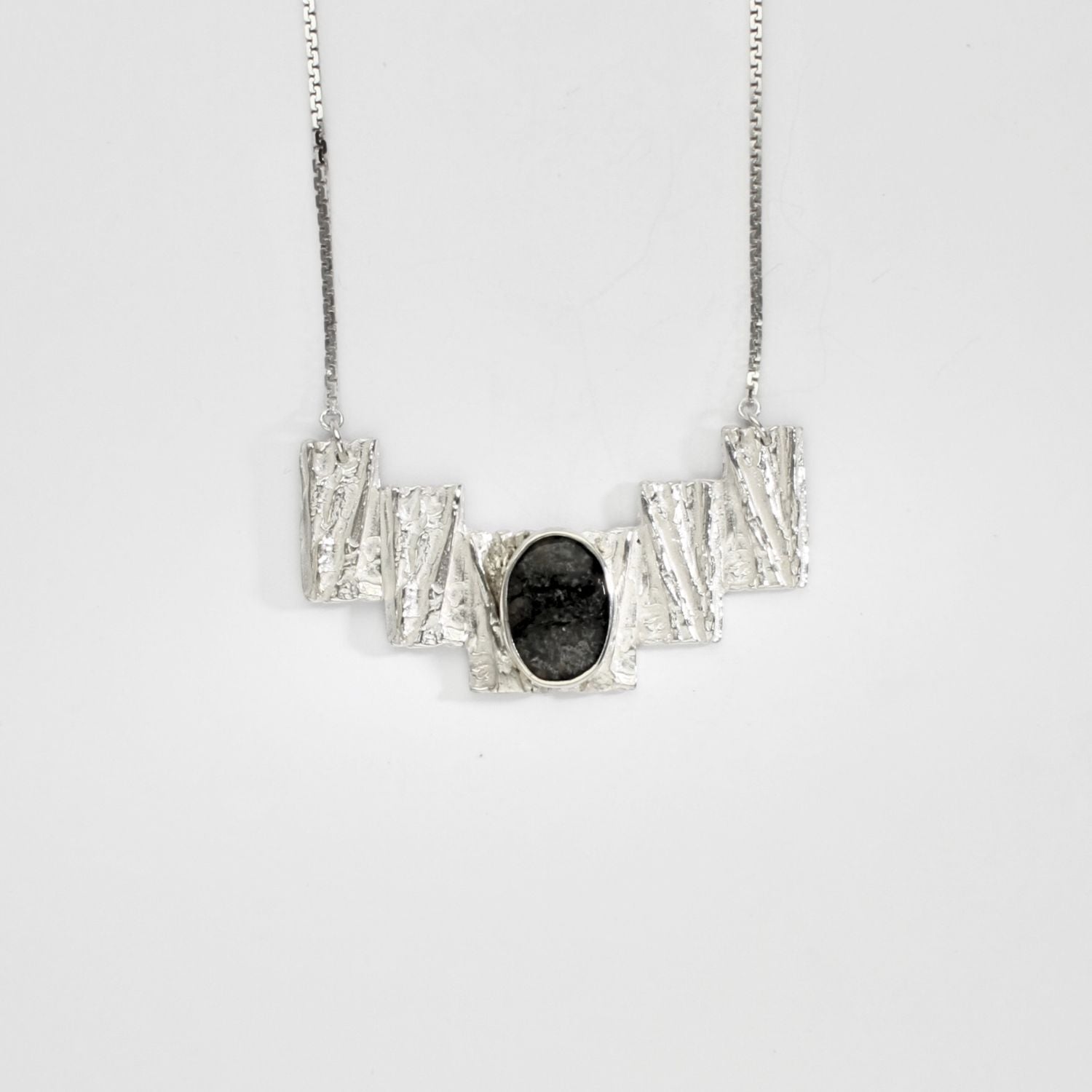 One of a kind - Carved arc pendant with moss agate