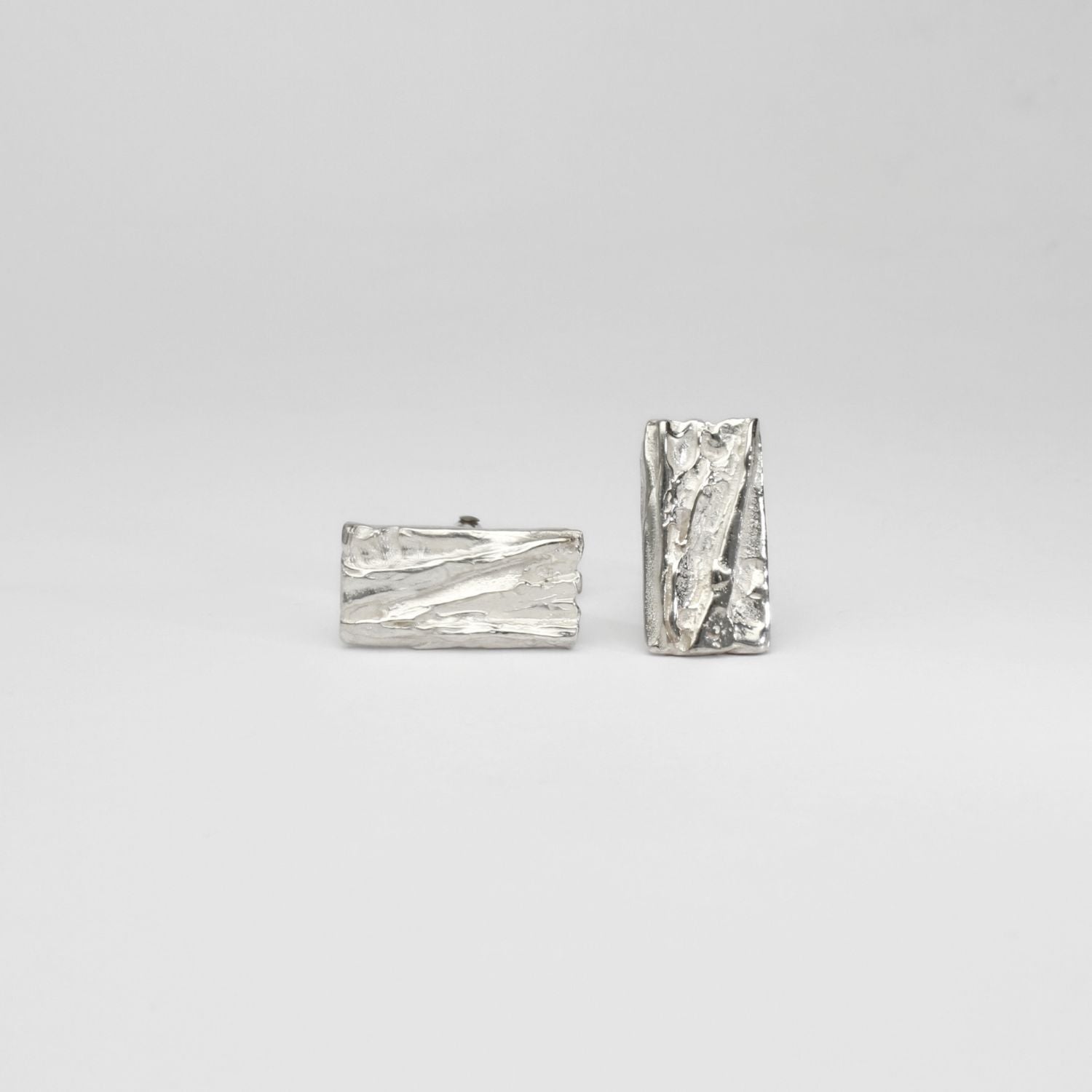 Carved: Rectangular Silver Cufflinks