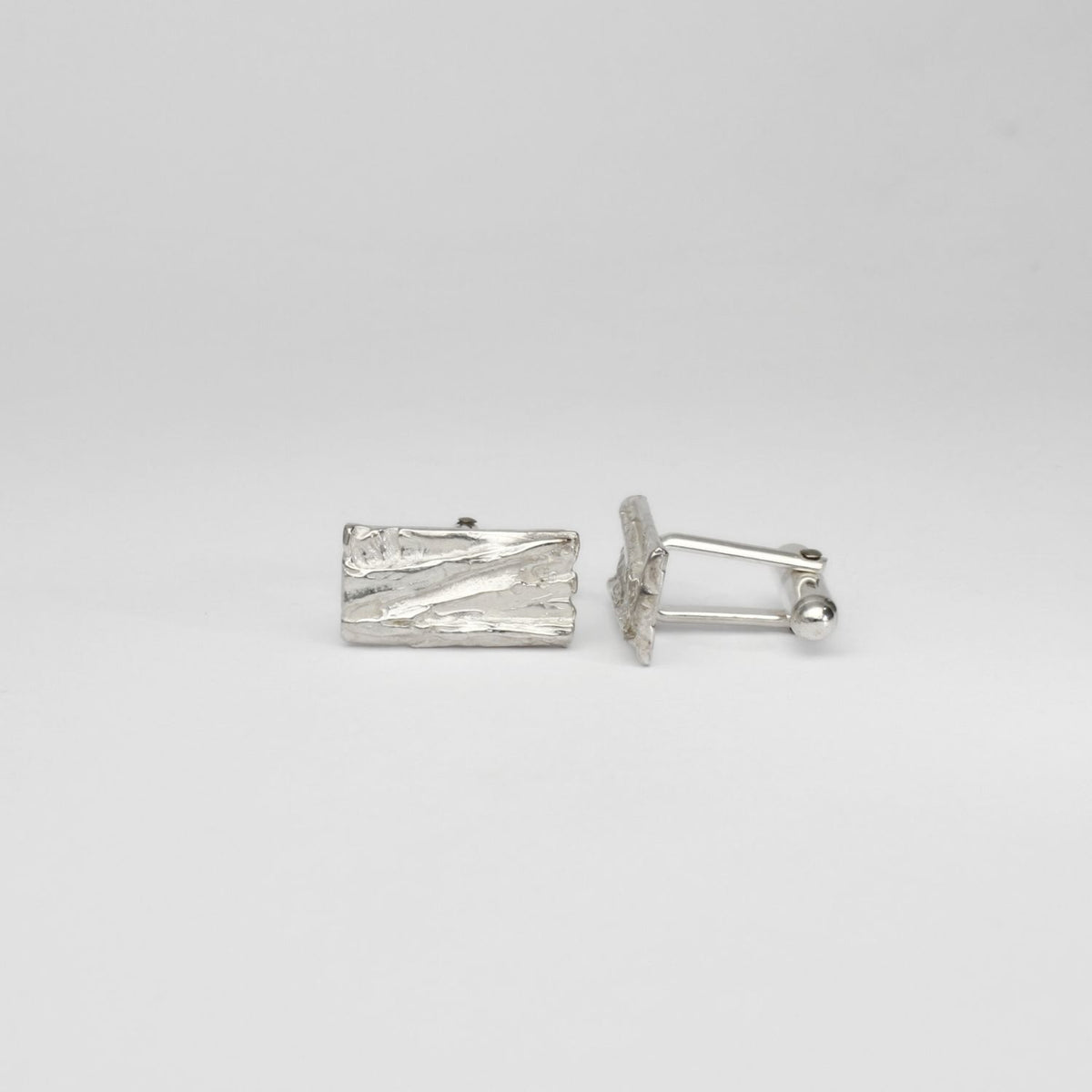 Carved: Rectangular Silver Cufflinks