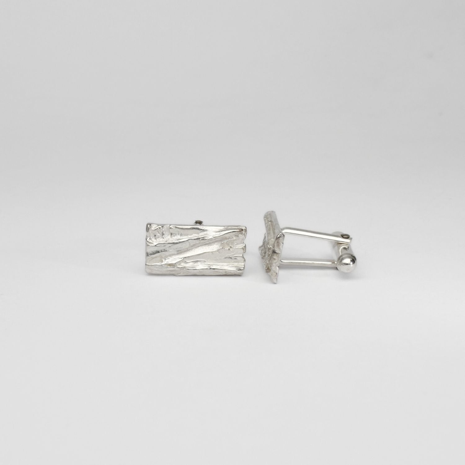 Carved: Rectangular Silver Cufflinks
