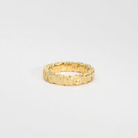 Cofio ring, silver and 18ct gold plated silver — Waldo Williams's words cast in metal — Modrwy Arian ac Aur