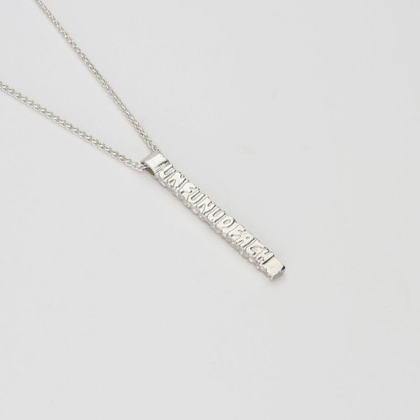 Cofio pendant, sterling silver — Waldo Williams's words cast in metal — Mwclis Arian
