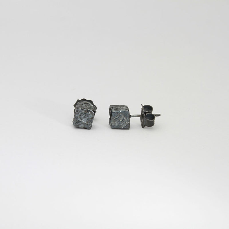 Cube: Black Silver Stud Earrings