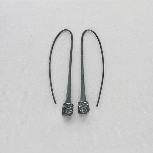 Cube: Black Silver Long Arc Drop Earrings - Mari Thomas Jewellery