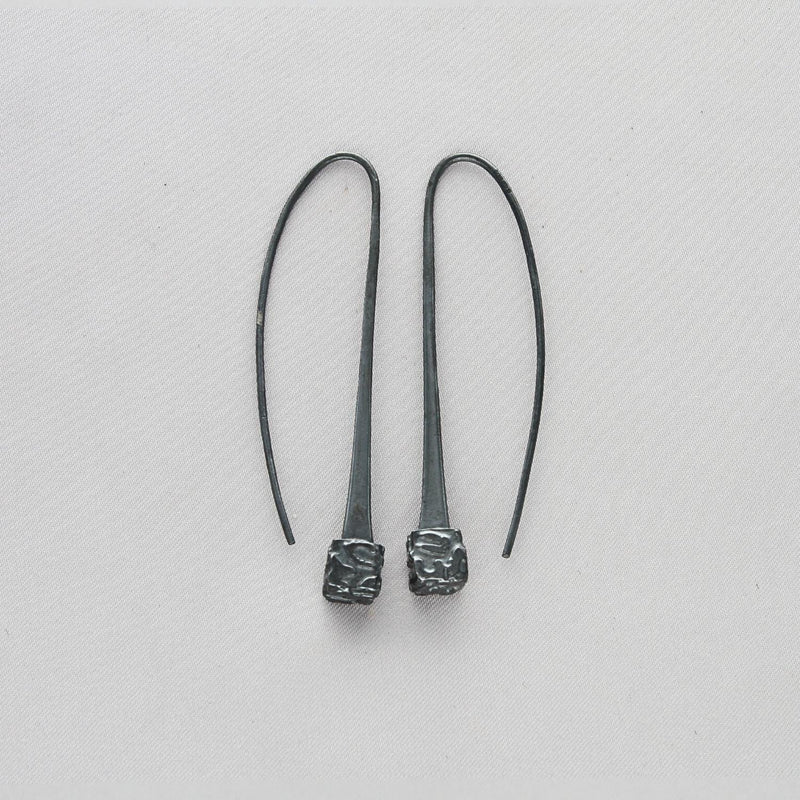 Cube: Black Silver Long Arc Drop Earrings - Mari Thomas Jewellery