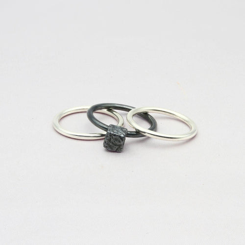 Cube: Black Silver Stacker Ring - Mari Thomas Jewellery