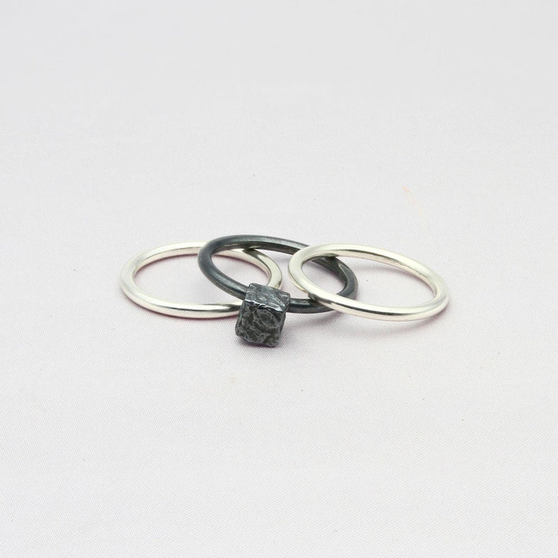 Cube: Black Silver Stacker Ring - Mari Thomas Jewellery