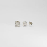 Cube sterling silver stud earrings, side view
