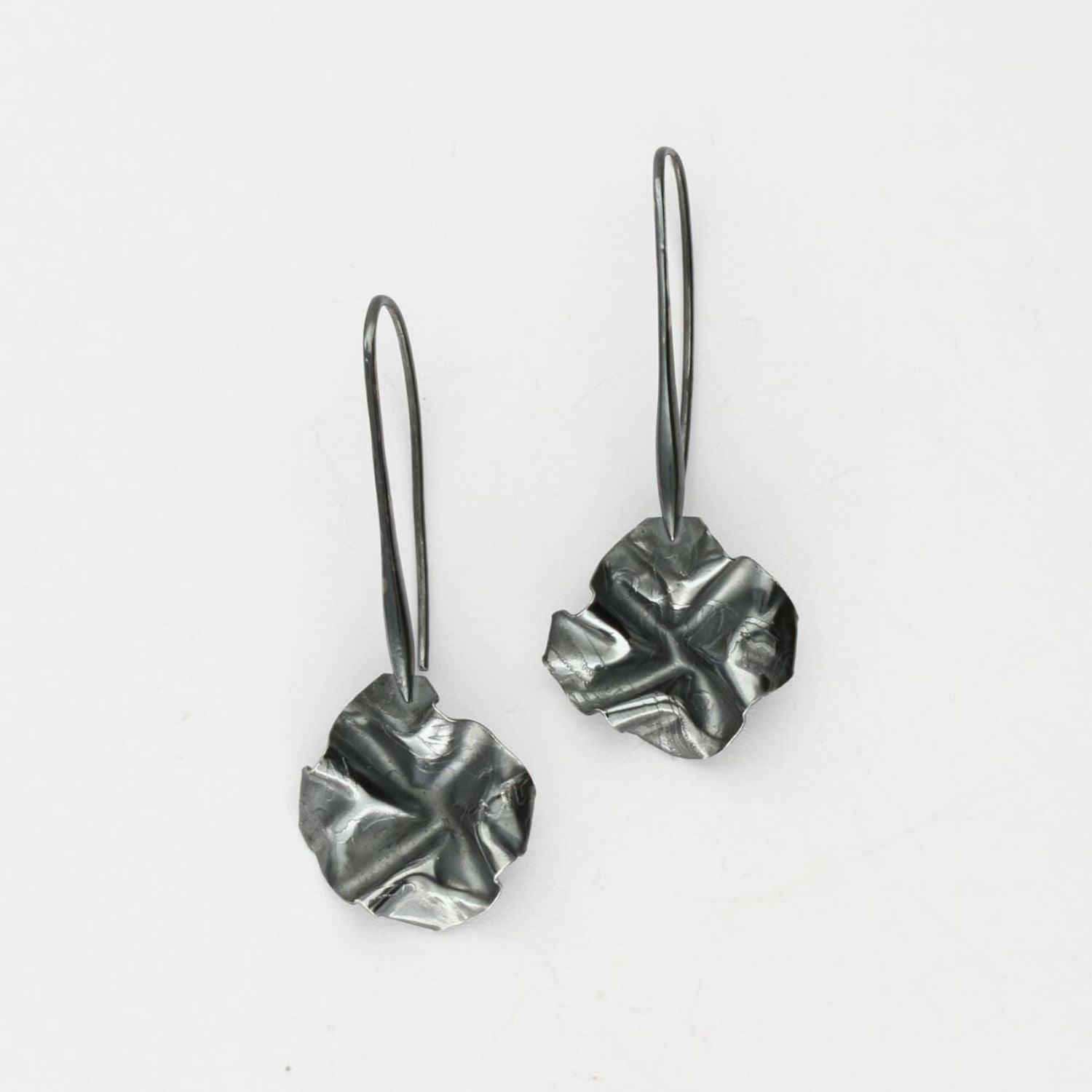 Decorative Concepts drop earrings in black oxidised silver, front view