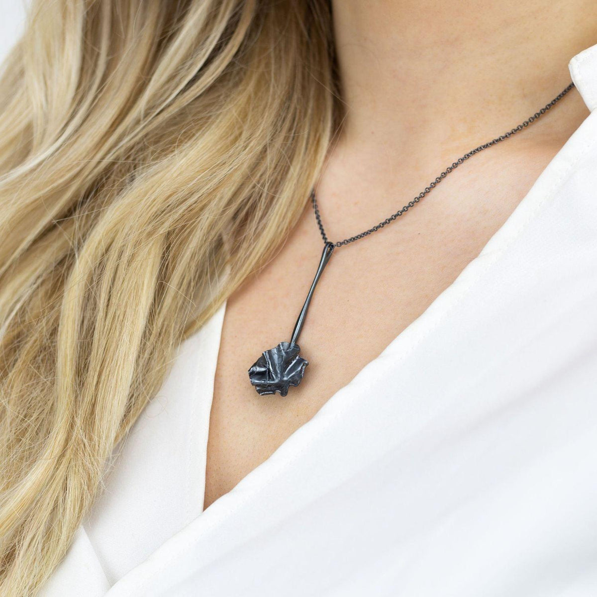 Decorative Concepts drop pendant in black oxidised silver, side view