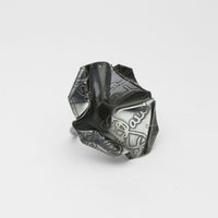 Decorative Concepts large statement ring, black oxidised silver — a bold sketchbook line cast in metal — Modrwy Arian