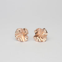 Decorative Concepts large studs, 18ct rose gold plated silver — covered in Mari's own handwriting at bold scale — Clustdlysau Arian ac Aur