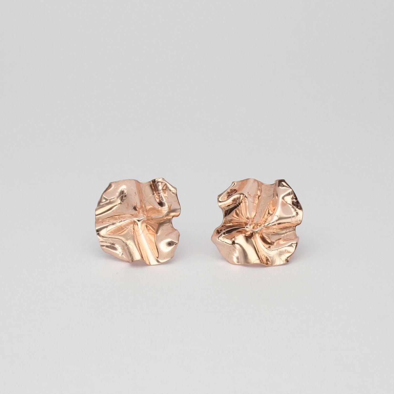 Decorative Concepts large stud earrings in 18ct rose gold plated silver, front view