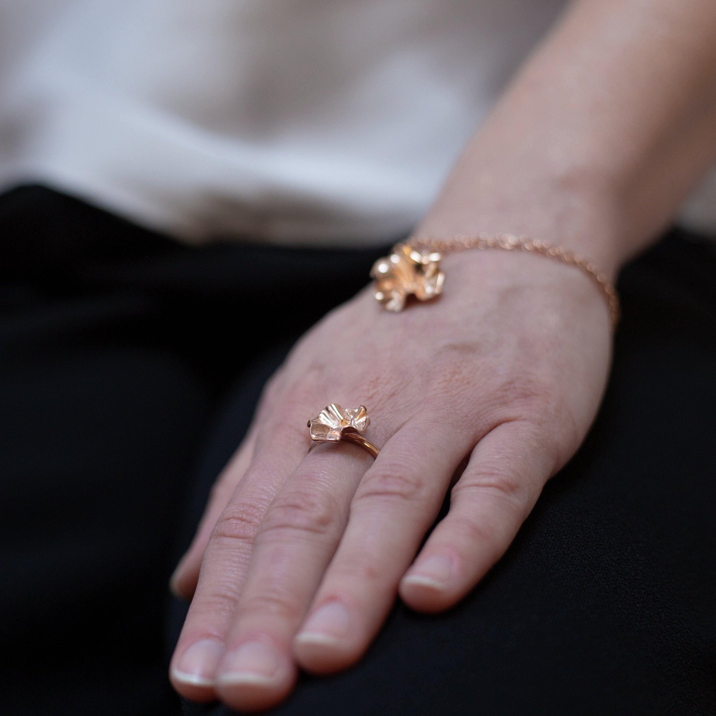Decorative Concepts medium top ring in 18ct rose gold plated silver, side view