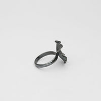 Decorative Concepts medium top ring in black oxidised silver, close-up detail