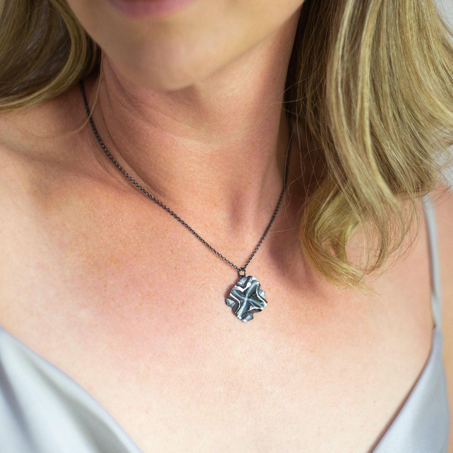 Decorative Concepts small pendant in black oxidised silver, side view