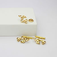 Golden Bubbles cufflinks paired with the matching tie pin, effervescent design — Botymau Coesau Aur