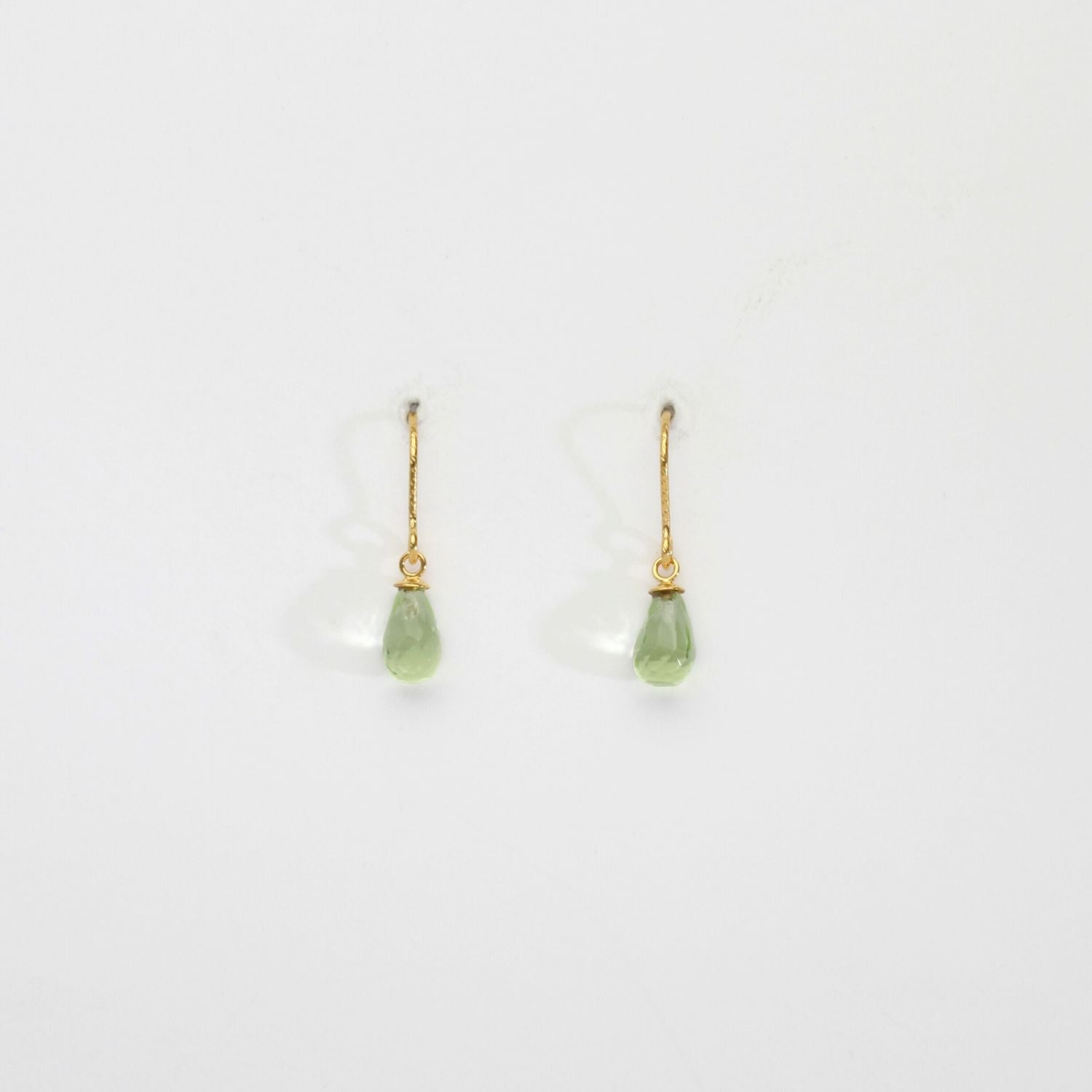 Green quartz silver 22ct gold plated hook earrings by Charlotte Reid