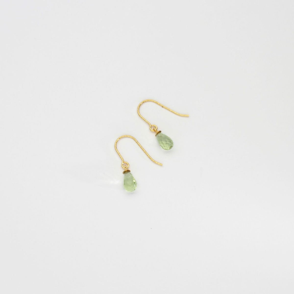 Green quartz silver 22ct gold plated hook earrings by Charlotte Reid