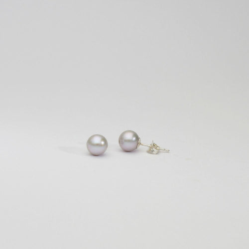 Grey 7mm Round Freshwater Pearl Stud Earrings - Mari Thomas Jewellery