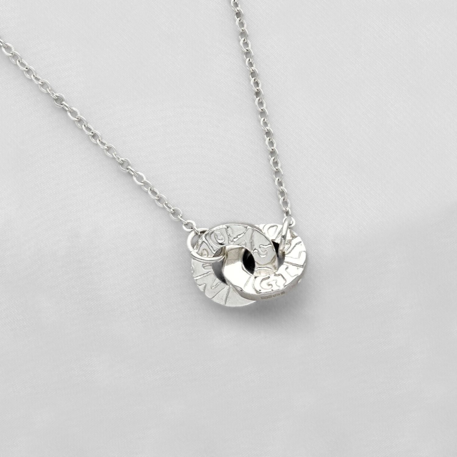 Gyda'n Gilydd sterling silver linked charm pendant, front view