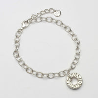 Gyda'n Gilydd sterling silver single charm bracelet, front view