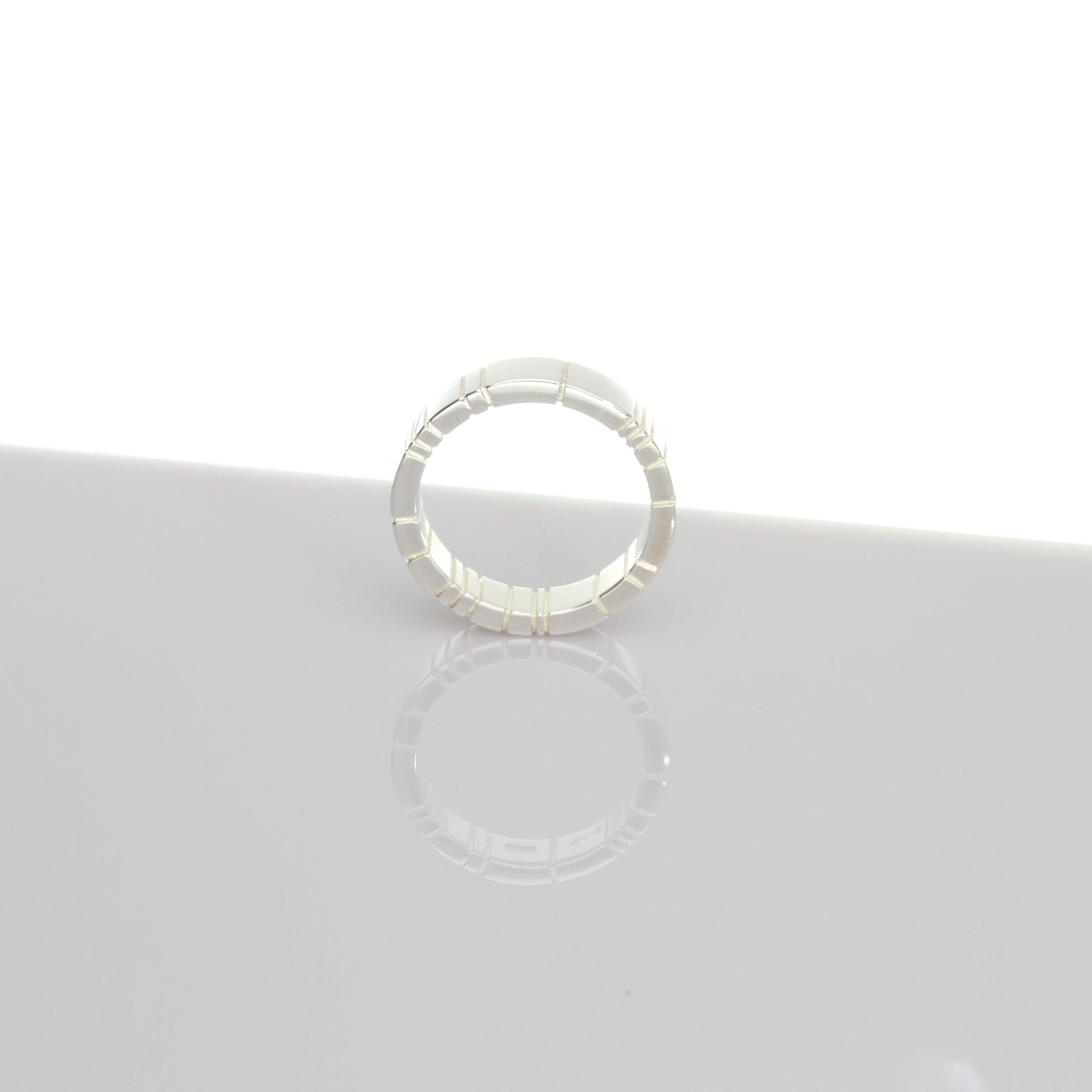 Linear sterling silver ring, close-up detail