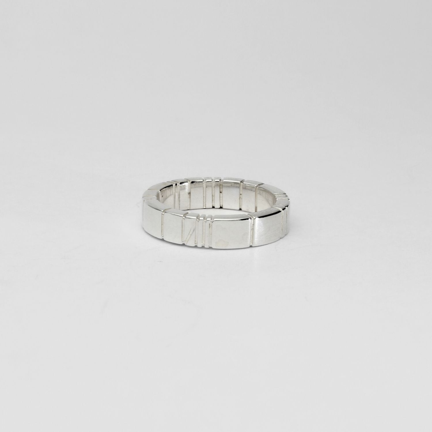 Linear ring, sterling silver — clean lines drawn from Welsh slate — Modrwy Arian