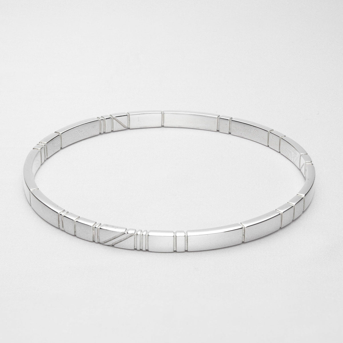 Linear lined women's Silver Bangle - handmade unique Jewellery from Mari Thomas 