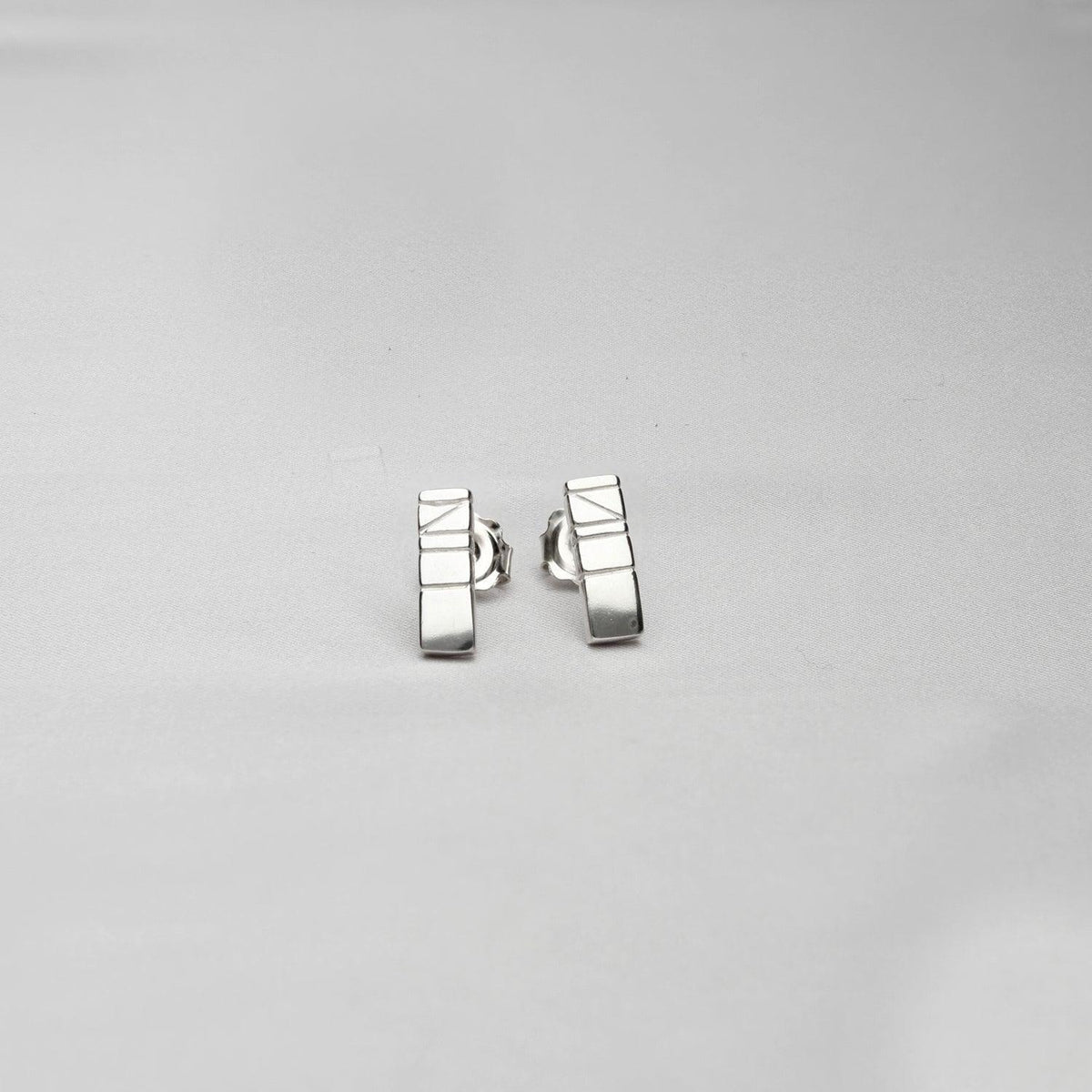 Linear: Small Silver Stud Earrings - Mari Thomas Jewellery